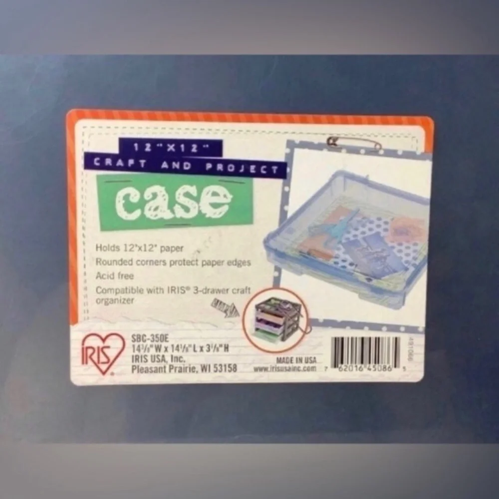 Iris BLUE TINT Plastic Scrapbook Paper Box Carrying Case Storage Tote